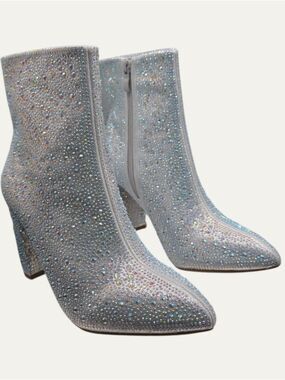 Top Moda Silver Rhinestone Ankle Boots Size 7 NIB Bridal Disco Festival
